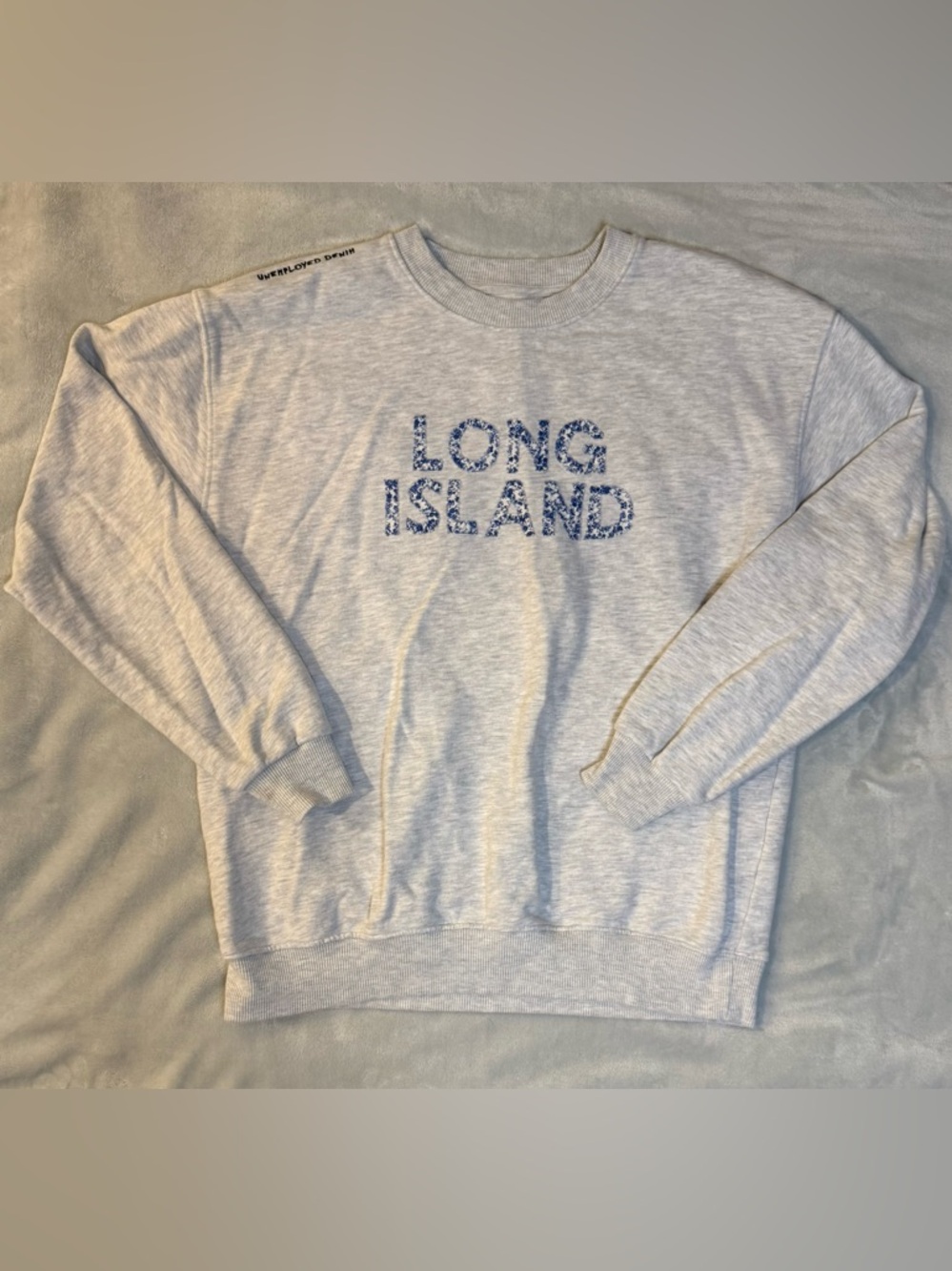 Unemployed Denim Grey Crewneck Sweatshirt “Long Island” NY Floral Patchwork XL